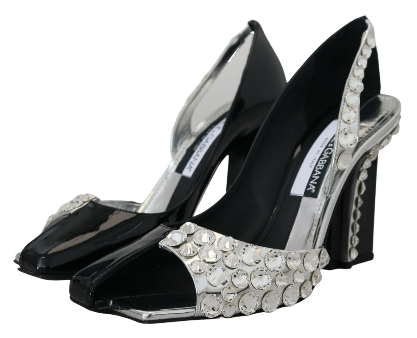 Black Silver Crystal Double Design High Heels Shoes