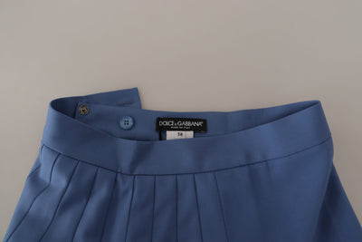 Dolce & Gabbana Blue Embellished Pleated Mini Skirt Wool