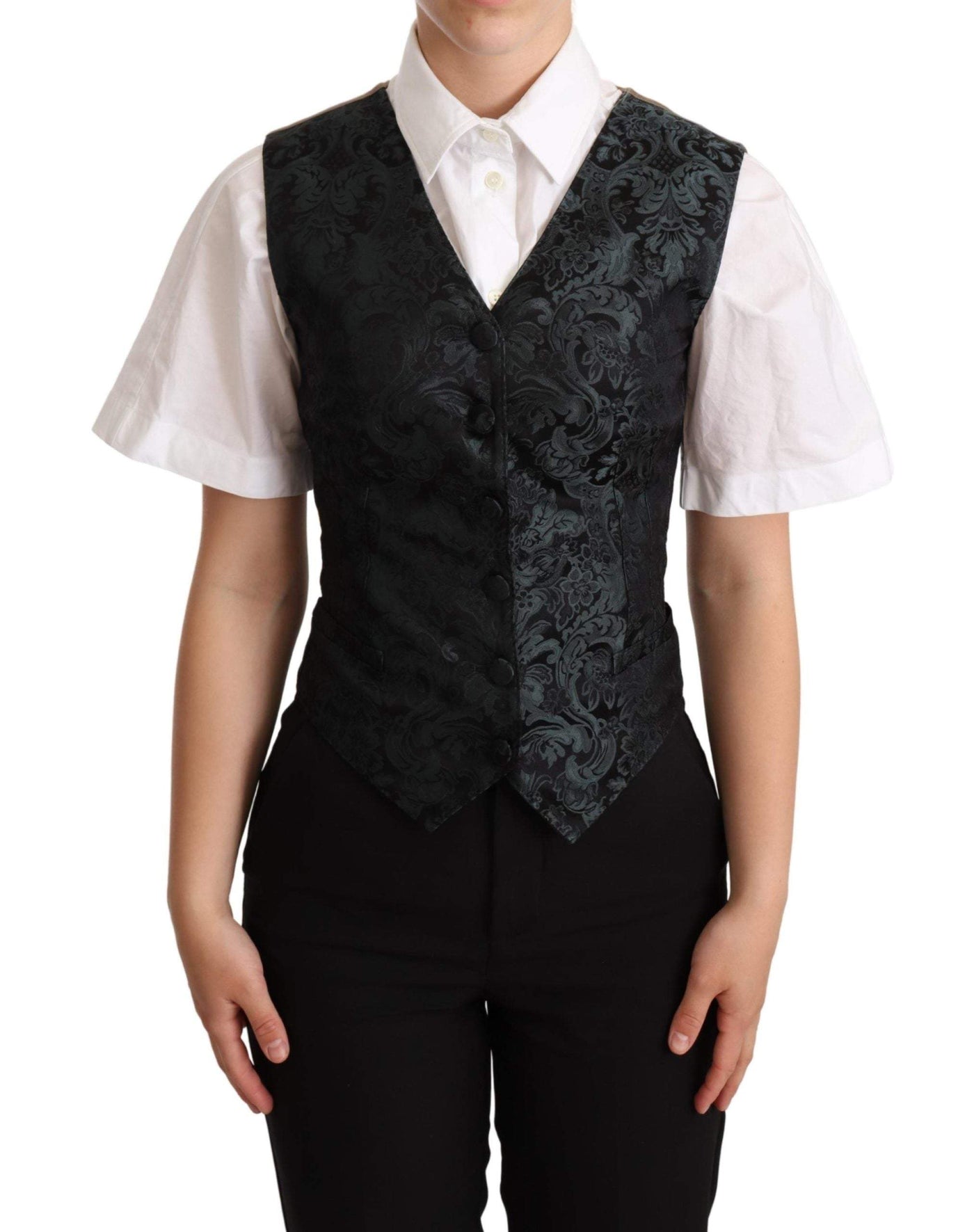 Dolce & Gabbana Black Jacquard Floral Waistcoat Vest Green Dolce & Gabbana, feed-agegroup-adult, feed-color-Green, feed-gender-female, Green, IT40|S, Vests - Women - Clothing at SEYMAYKA