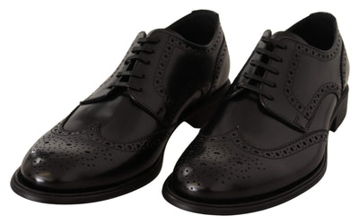 Dolce & Gabbana Black Leather Oxford Wingtip Formal Shoes #men, Black, Dolce & Gabbana, EU39/US6, EU40/US7, EU41.5/US8.5, EU41/US8, EU42.5/US9.5, EU42/US9, EU44.5/US11.5, EU44/US11, EU45/US12, feed-agegroup-adult, feed-color-Black, feed-gender-male, Formal - Men - Shoes at SEYMAYKA