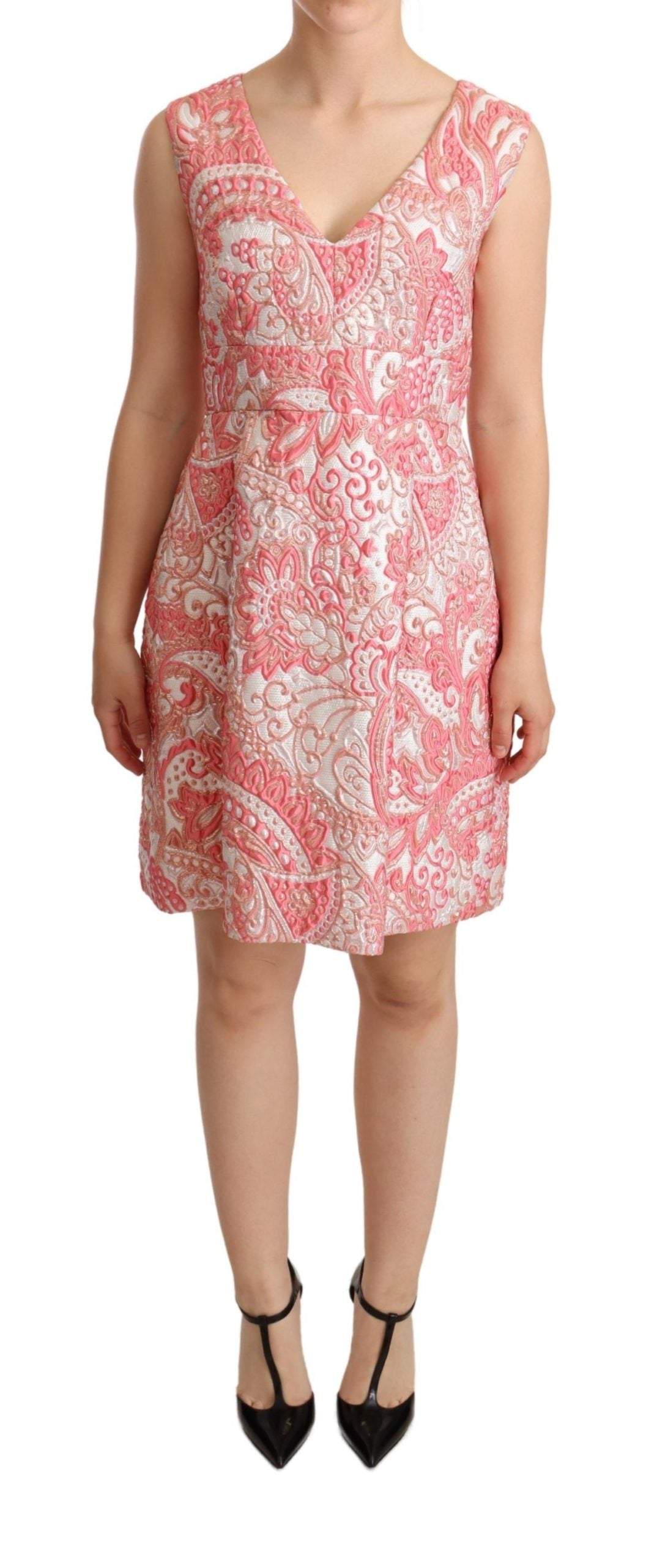 Dolce & Gabbana Pink Floral Jacquard Pleated Sheath Dress Dolce & Gabbana, Dresses - Women - Clothing, feed-agegroup-adult, feed-color-Pink, feed-gender-female, IT40|S, Pink at SEYMAYKA