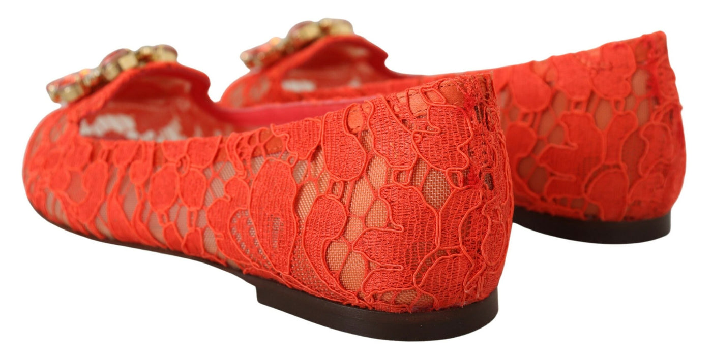 Red Taormina Lace Crystals Ballet Flats Shoes