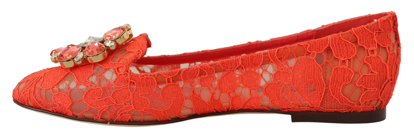 Red Taormina Lace Crystals Ballet Flats Shoes