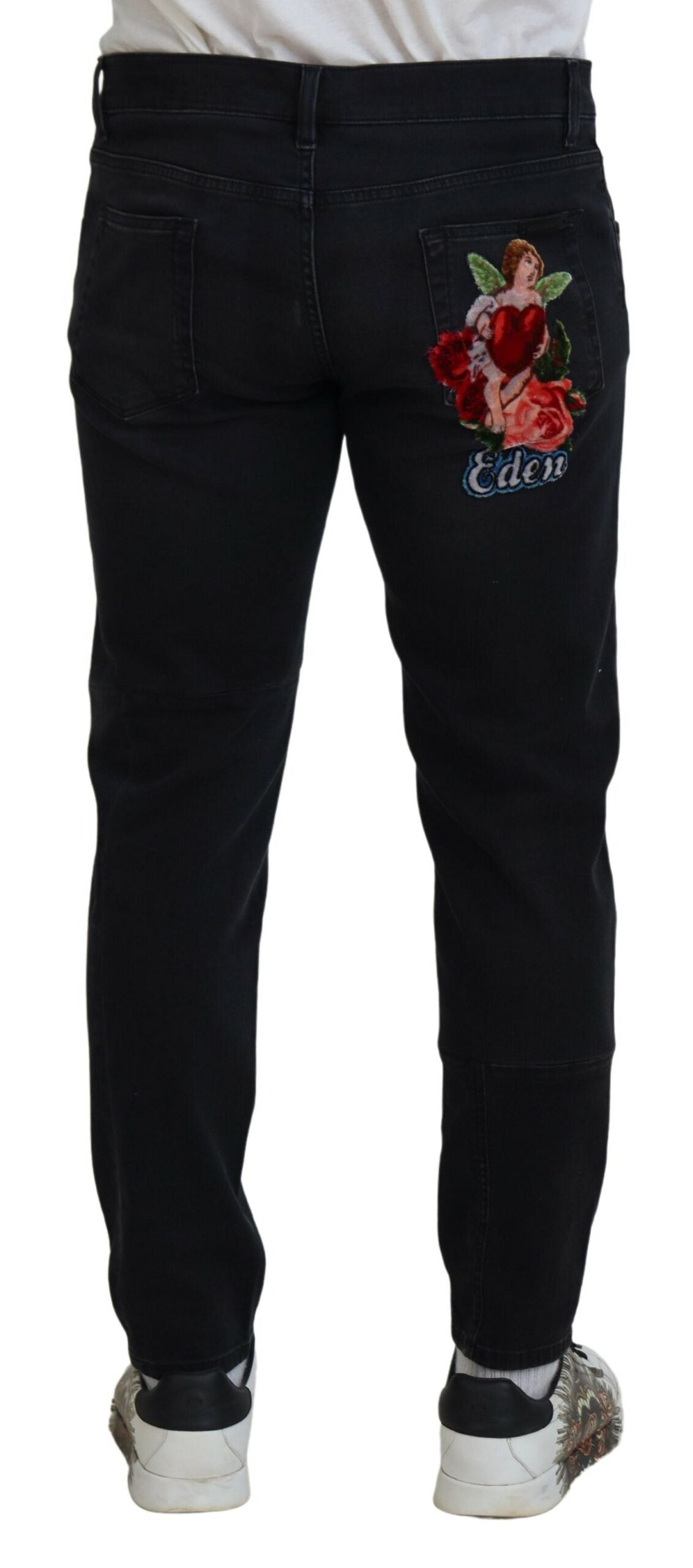 Dolce & Gabbana Black Angel Embroidery Skinny Denim Jeans