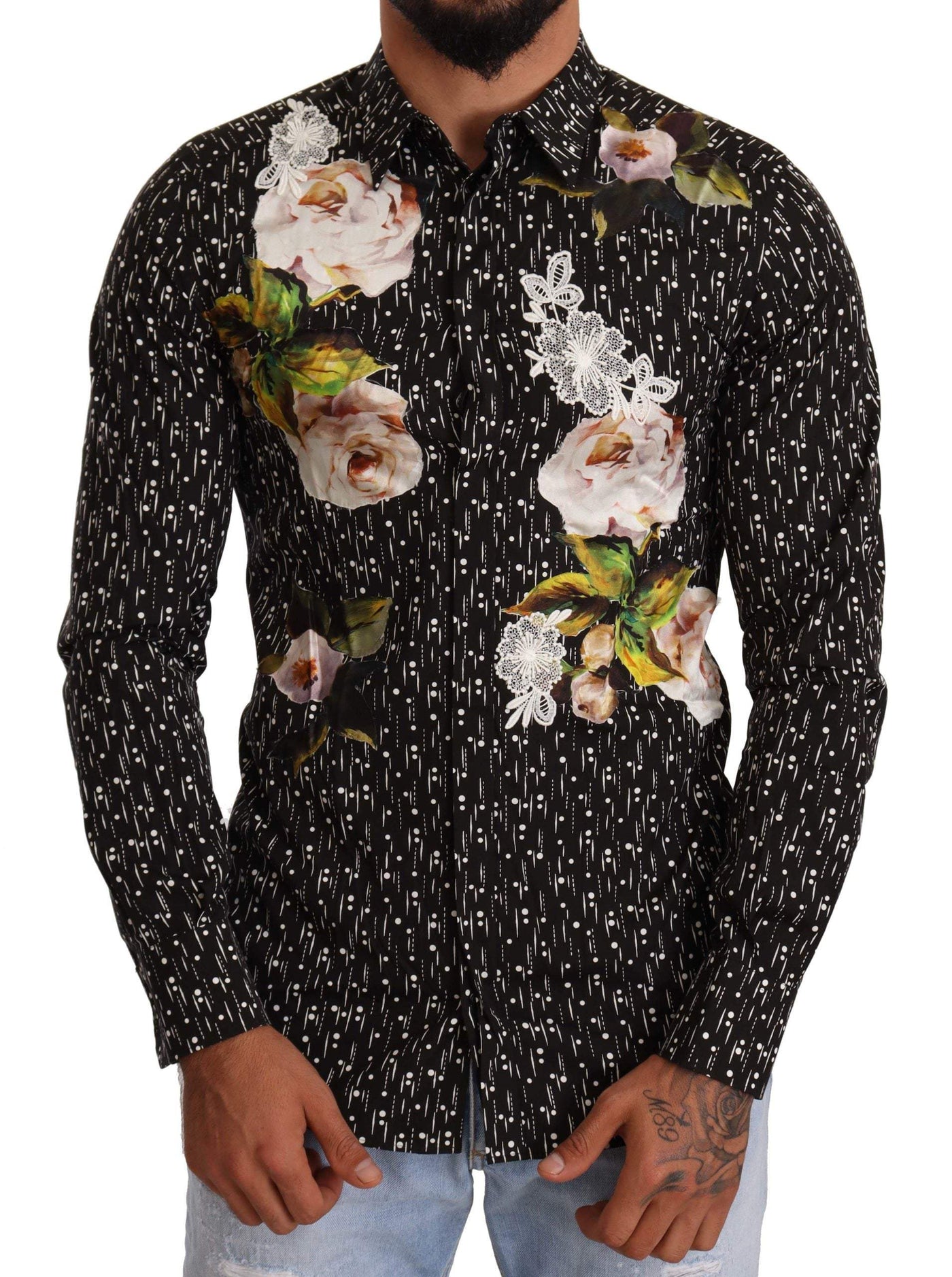 Dolce & Gabbana Black Floral Brocade Cotton Shirt #men, Black, Dolce & Gabbana, feed-agegroup-adult, feed-color-Black, feed-gender-male, IT39 | S, Shirts - Men - Clothing at SEYMAYKA