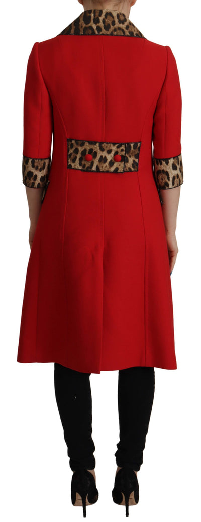 Dolce & Gabbana Red Leopard Wool Trenchcoat Jacket