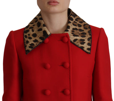 Dolce & Gabbana Red Leopard Wool Trenchcoat Jacket