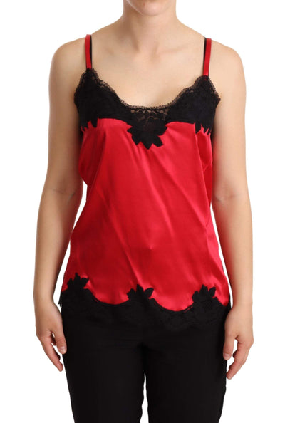 Dolce & Gabbana Red Floral Lace Trimmed Silk Satin Camisole Top Dolce & Gabbana, feed-agegroup-adult, feed-color-Red, feed-gender-female, IT2 | S, Red, Tops & T-Shirts - Women - Clothing at SEYMAYKA