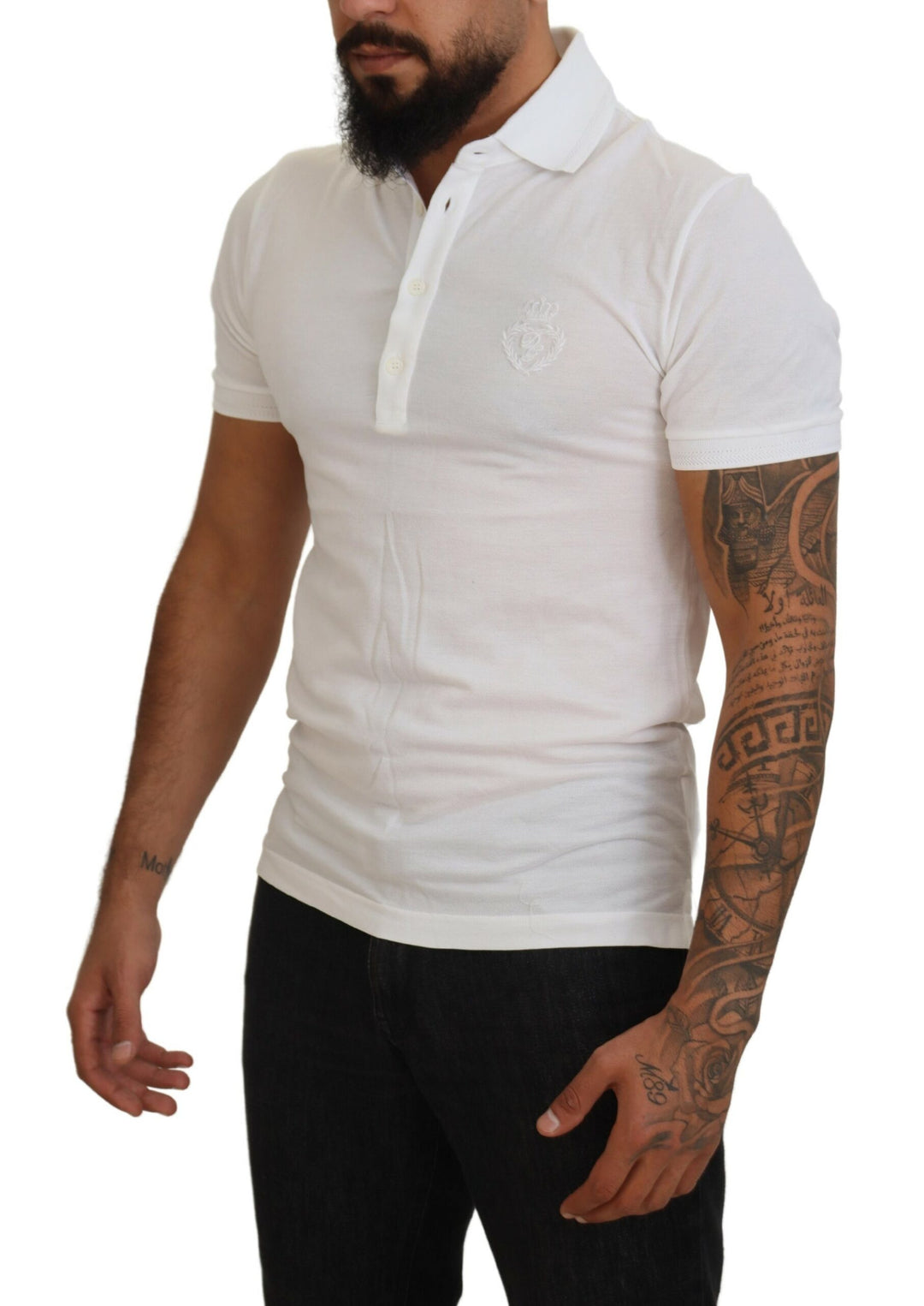 Dolce & Gabbana White Cotton Logo Short Sleeve Polo T-shirt