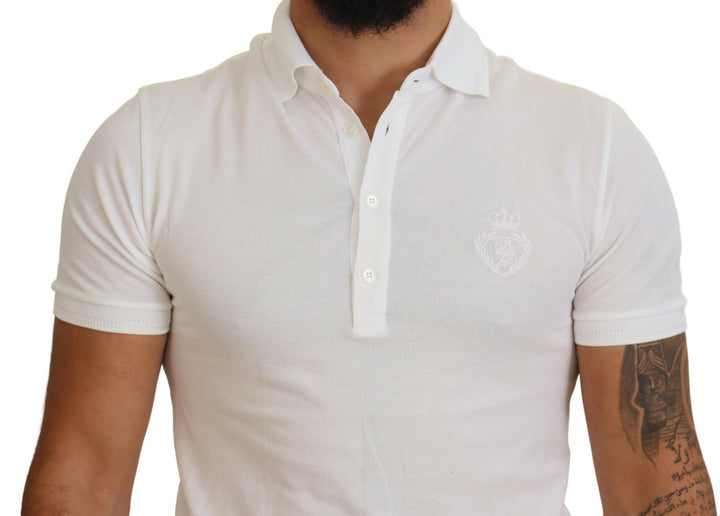 Dolce & Gabbana White Cotton Logo Short Sleeve Polo T-shirt