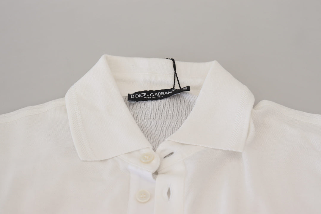 Dolce & Gabbana White Cotton Logo Short Sleeve Polo T-shirt