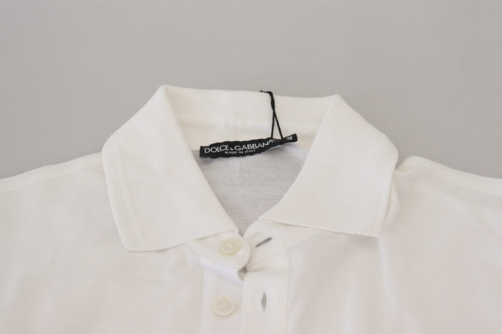 Dolce & Gabbana White Cotton Logo Short Sleeve Polo T-shirt