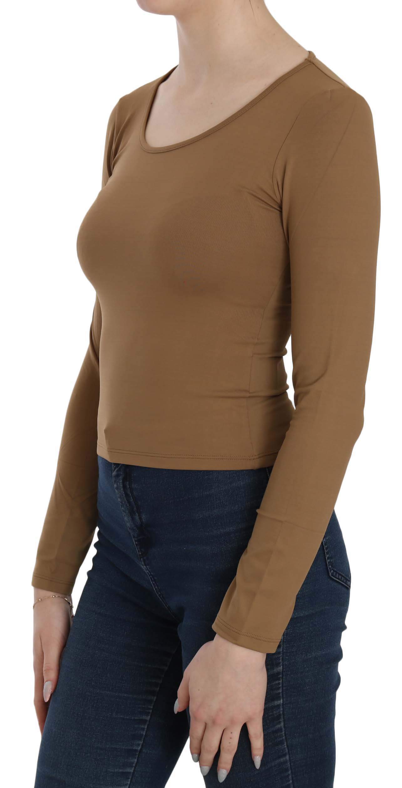 GF Ferre  Long Round Neck Sleeve Fitted Shirt Tops Blouse #women, Brown, Catch, feed-agegroup-adult, feed-color-brown, feed-gender-female, feed-size-IT38|XS, Gender_Women, GF Ferre, IT38|XS, Kogan, Tops & T-Shirts - Women - Clothing, Women - New Arrivals at SEYMAYKA