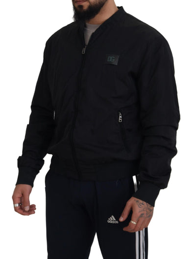 Dolce & Gabbana Black Nylon Logo Bomber Zipper Jacket
