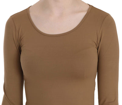 GF Ferre  Long Round Neck Sleeve Fitted Shirt Tops Blouse #women, Brown, Catch, feed-agegroup-adult, feed-color-brown, feed-gender-female, feed-size-IT38|XS, Gender_Women, GF Ferre, IT38|XS, Kogan, Tops & T-Shirts - Women - Clothing, Women - New Arrivals at SEYMAYKA