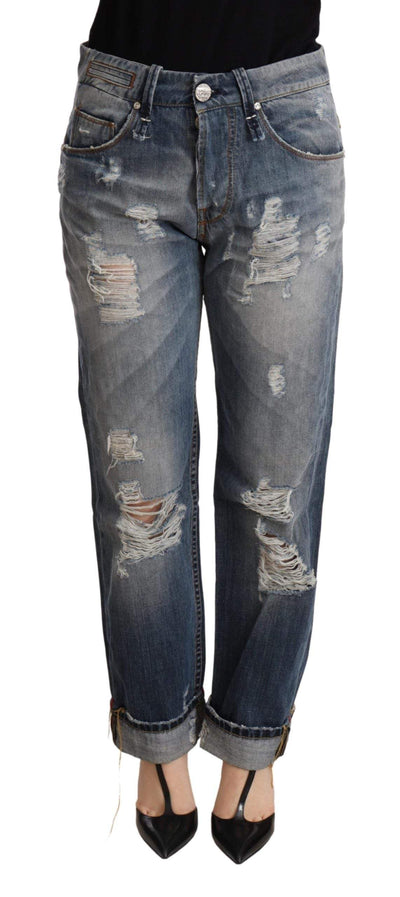 Acht Blue Tattered Mid Waist Straight Denim Trouser Acht, Blue, feed-agegroup-adult, feed-color-Blue, feed-gender-female, Jeans & Pants - Women - Clothing, W26 at SEYMAYKA