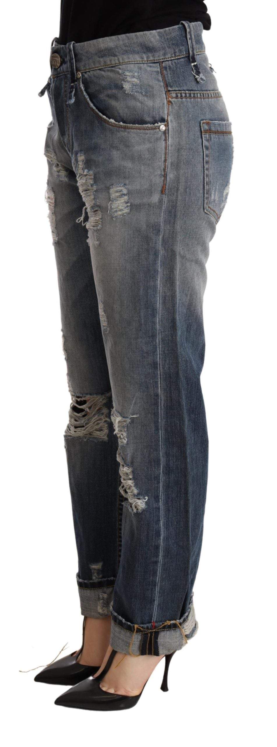Acht Blue Tattered Mid Waist Straight Denim Trouser Acht, Blue, feed-agegroup-adult, feed-color-Blue, feed-gender-female, Jeans & Pants - Women - Clothing, W26 at SEYMAYKA