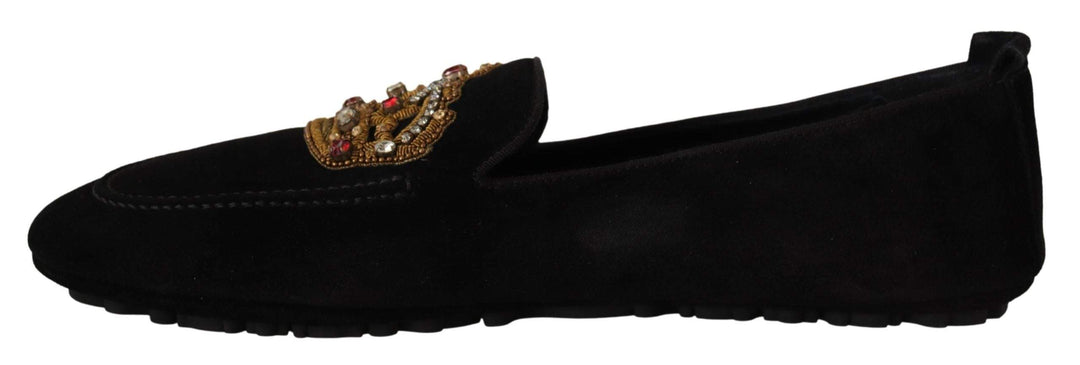 Dolce & Gabbana Black Leather Crystal Gold Crown Loafers Shoes #men, Black, Dolce & Gabbana, EU39/US6, feed-1, Loafers - Men - Shoes at SEYMAYKA