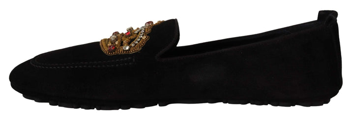Dolce & Gabbana Black Leather Crystal Gold Crown Loafers Shoes #men, Black, Dolce & Gabbana, EU39/US6, feed-1, Loafers - Men - Shoes at SEYMAYKA
