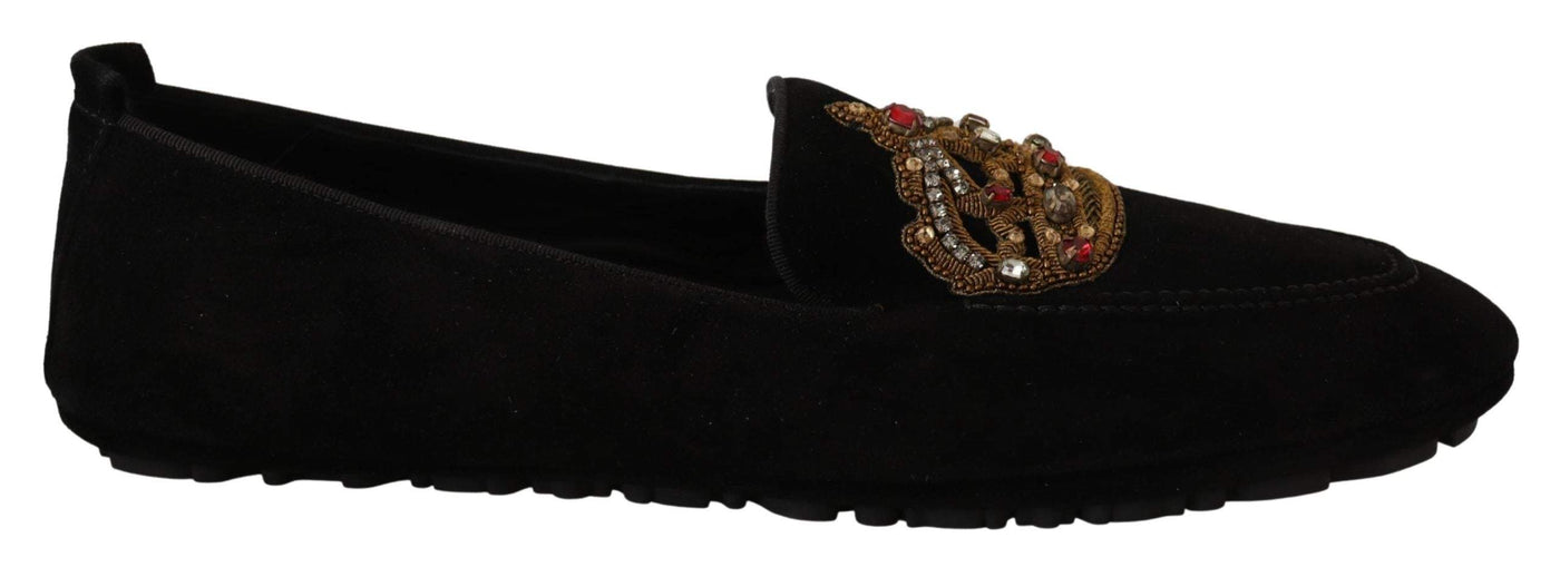 Dolce & Gabbana Black Leather Crystal Gold Crown Loafers Shoes #men, Black, Dolce & Gabbana, EU39/US6, feed-1, Loafers - Men - Shoes at SEYMAYKA