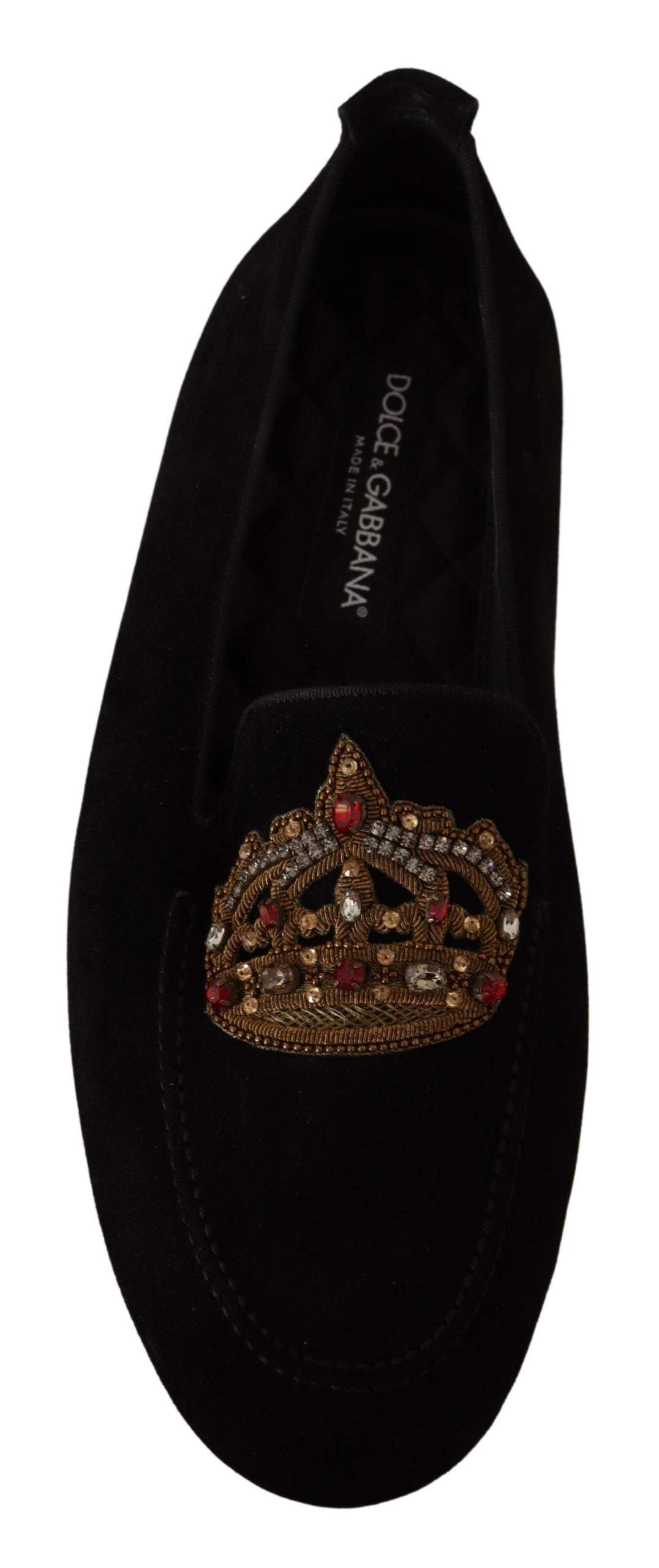 Dolce & Gabbana Black Leather Crystal Gold Crown Loafers Shoes #men, Black, Dolce & Gabbana, EU39/US6, feed-1, Loafers - Men - Shoes at SEYMAYKA