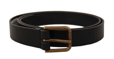Dolce & gabbana Black Calf Leather Brass Logo Engraved Buckle Belt