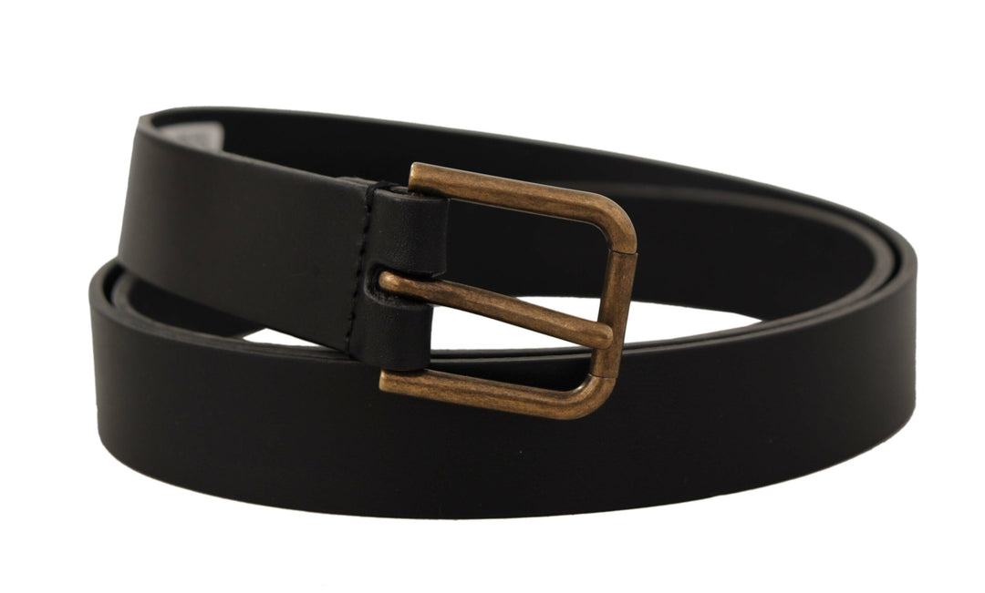 Dolce & gabbana Black Calf Leather Brass Logo Engraved Buckle Belt