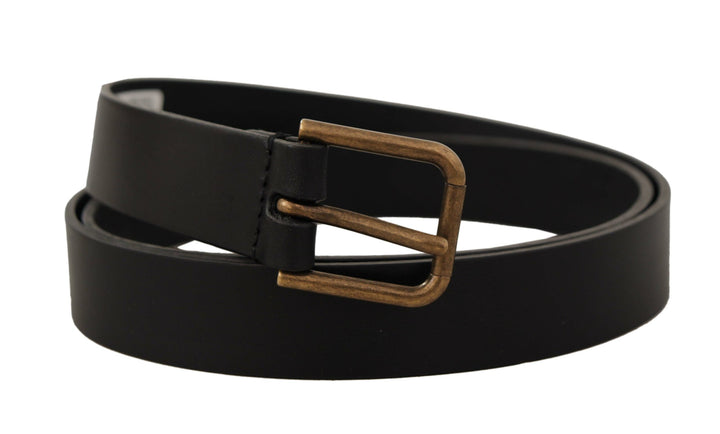 Dolce & gabbana Black Calf Leather Brass Logo Engraved Buckle Belt
