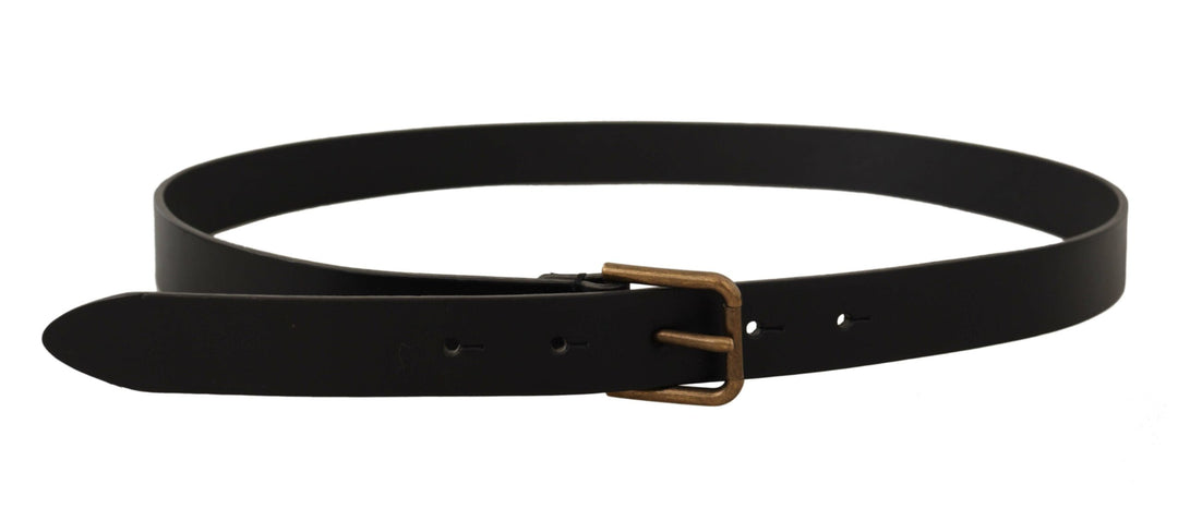 Dolce & gabbana Black Calf Leather Brass Logo Engraved Buckle Belt