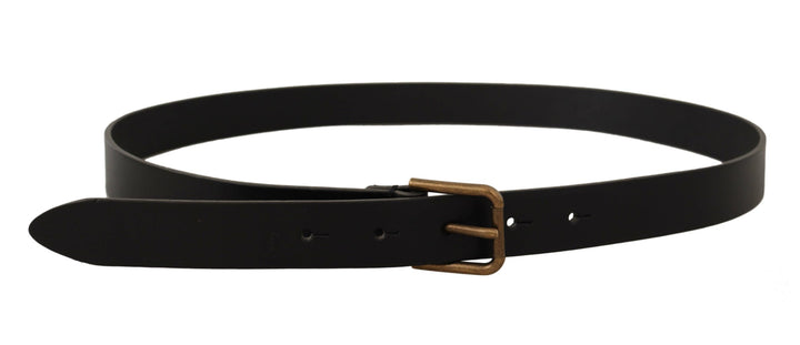 Dolce & gabbana Black Calf Leather Brass Logo Engraved Buckle Belt