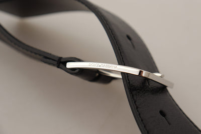 Dolce & gabbana Black Calf Leather Logo Engraved Metal Buckle Belt