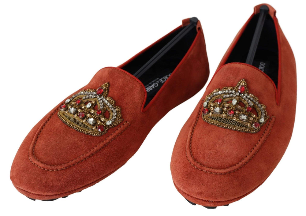 Dolce & Gabbana Orange Leather Crystal Crown  Loafers Shoes #men, Dolce & Gabbana, EU40/US7, feed-1, Loafers - Men - Shoes, Orange, Shoes - New Arrivals at SEYMAYKA