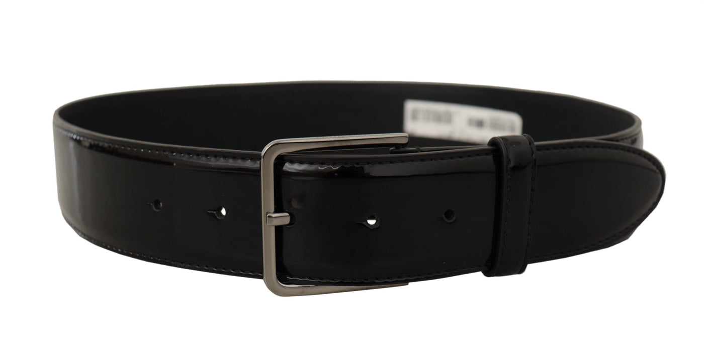 Dolce & gabbana Black Patent Leather Logo Engraved Buckle Belt