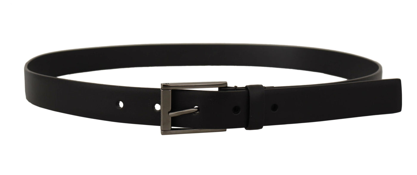 Dolce & Gabbana Black Calf Leather Vintage Steel Logo Buckle Belt