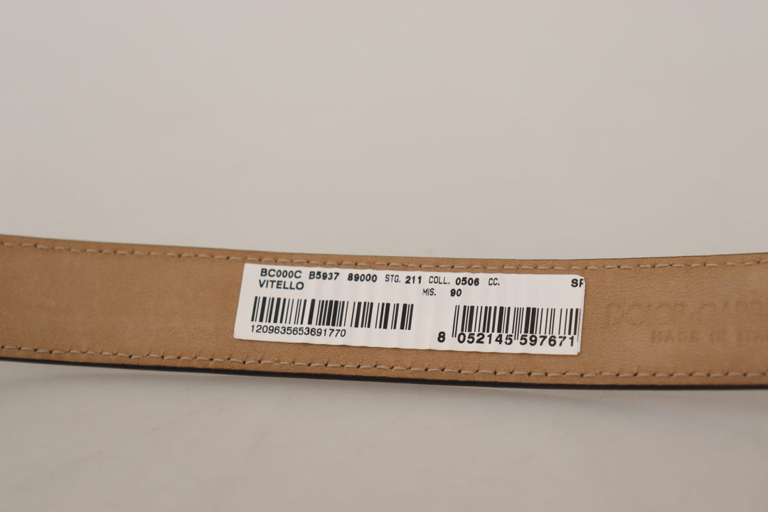 Dolce & gabbana Black Calf Leather Logo Engraved Metal Buckle Belt