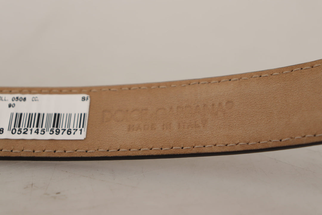 Dolce & gabbana Black Calf Leather Logo Engraved Metal Buckle Belt