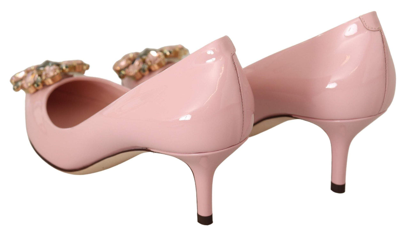 Dolce & Gabbana Pink Leather Crystal Heels Pumps Heels Shoes #women, Dolce & Gabbana, EU35/US4.5, feed-agegroup-adult, feed-color-Pink, feed-gender-female, Pink, Pumps - Women - Shoes at SEYMAYKA
