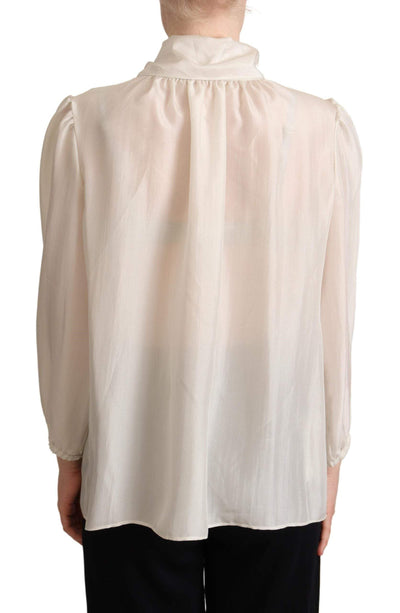 Dolce & Gabbana Light Gray Ascot Collar Shirt Silk Blouse Top Dolce & Gabbana, feed-agegroup-adult, feed-color-Gray, feed-gender-female, Gray, IT44|L, Tops & T-Shirts - Women - Clothing at SEYMAYKA