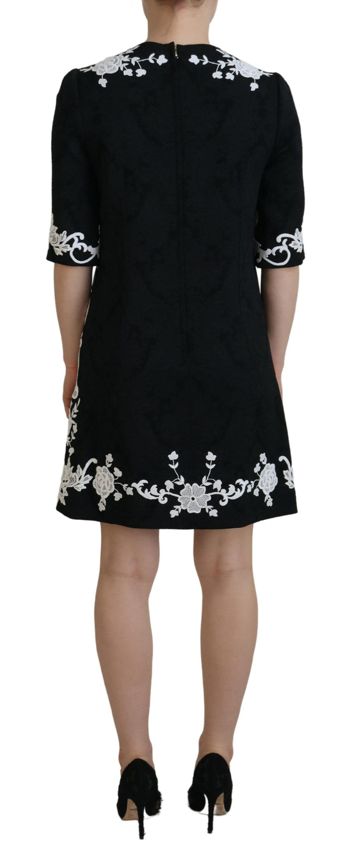 Dolce & Gabbana Black Lace Trim Half Sleeves A-line Dress