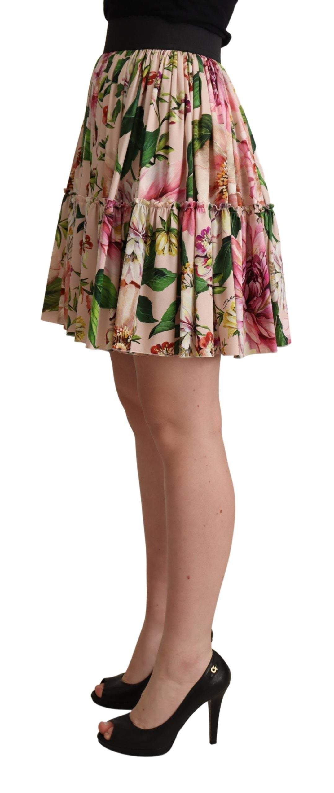 Dolce & Gabbana Pink Floral Print Silk High Waist Mini Skirt Dolce & Gabbana, feed-agegroup-adult, feed-color-Pink, feed-gender-female, IT40|S, Pink, Skirts - Women - Clothing at SEYMAYKA