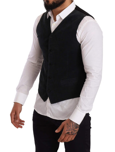 Dolce & Gabbana Black Cotton Single Breasted Waistcoat #men, Black, Dolce & Gabbana, feed-agegroup-adult, feed-color-Black, feed-gender-male, IT48 | M, Vests - Men - Clothing at SEYMAYKA