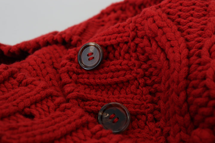 Dolce & Gabbana Red Wool Knit Button Down Cardigan Sweater
