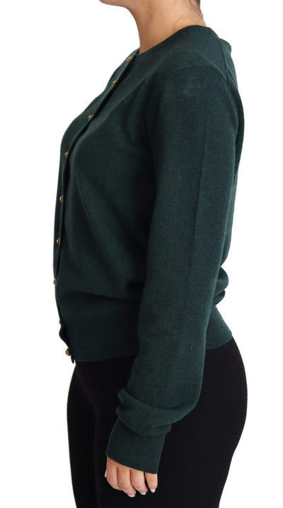 Dolce & Gabbana Dark Green Cashmere Crewneck Cardigan Sweater #women, Dolce & Gabbana, feed-agegroup-adult, feed-color-green, feed-gender-female, feed-size-IT40|S, feed-size-IT44|L, Green, IT40|S, IT44|L, Sweaters - Women - Clothing, Women - New Arrivals at SEYMAYKA