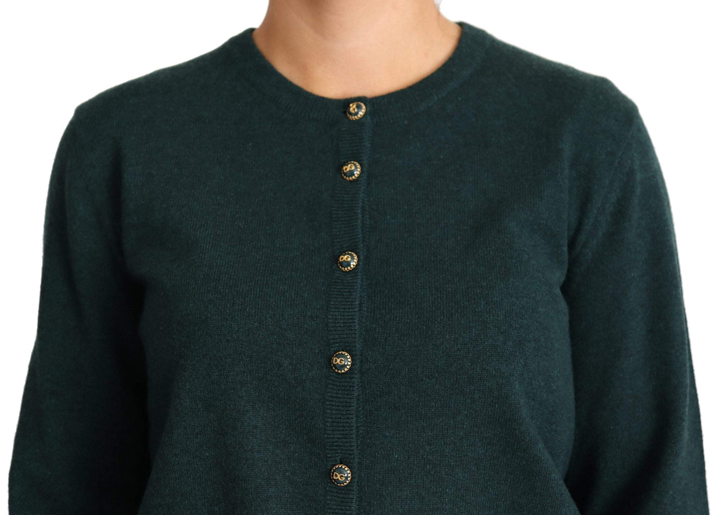 Dolce & Gabbana Dark Green Cashmere Crewneck Cardigan Sweater #women, Dolce & Gabbana, feed-agegroup-adult, feed-color-green, feed-gender-female, feed-size-IT40|S, feed-size-IT44|L, Green, IT40|S, IT44|L, Sweaters - Women - Clothing, Women - New Arrivals at SEYMAYKA