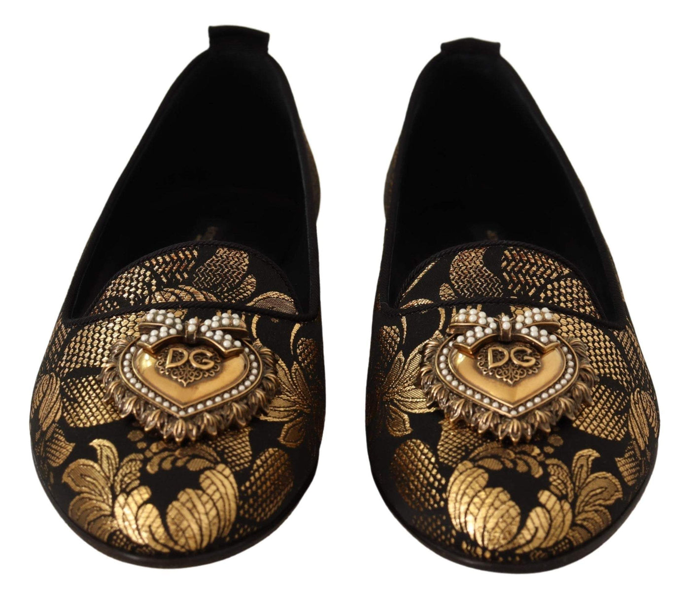 Dolce & Gabbana Black Gold Amore Heart Loafers Flats Shoes #women, Dolce & Gabbana, EU35/US4.5, EU36.5/US6, EU37.5/US7, EU40/US9.5, feed-agegroup-adult, feed-color-Black, feed-gender-female, Flat Shoes - Women - Shoes, Gold Black at SEYMAYKA