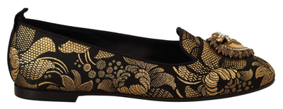 Dolce & Gabbana Black Gold Amore Heart Loafers Flats Shoes #women, Dolce & Gabbana, EU35/US4.5, EU36.5/US6, EU37.5/US7, EU40/US9.5, feed-agegroup-adult, feed-color-Black, feed-gender-female, Flat Shoes - Women - Shoes, Gold Black at SEYMAYKA