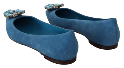 Dolce & Gabbana Blue Suede Crystals Loafers Flats Shoes #women, Blue, Dolce & Gabbana, EU35/US4.5, EU36/US5.5, EU37/US6.5, EU38/US7.5, feed-agegroup-adult, feed-color-Blue, feed-gender-female, Flat Shoes - Women - Shoes at SEYMAYKA