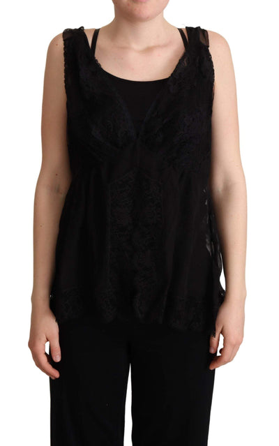 Dolce & Gabbana Black Silk Lace Trim Camisole Tank Top Black, Dolce & Gabbana, feed-agegroup-adult, feed-color-Black, feed-gender-female, IT46|XL, Tops & T-Shirts - Women - Clothing at SEYMAYKA