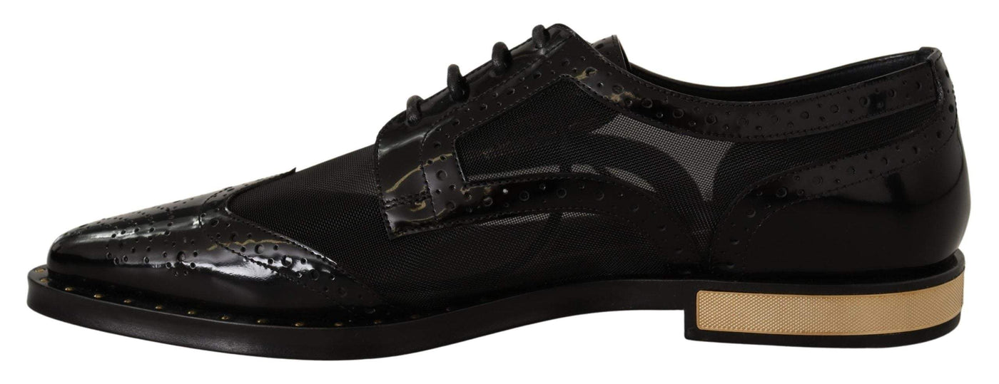 Dolce & Gabbana Black Leather Broques Sheer Wingtip Shoes #women, Black, Dolce & Gabbana, EU35/US4.5, EU37.5/US7, EU38.5/US8, EU38/US7.5, feed-agegroup-adult, feed-color-Black, feed-gender-female, Flat Shoes - Women - Shoes at SEYMAYKA