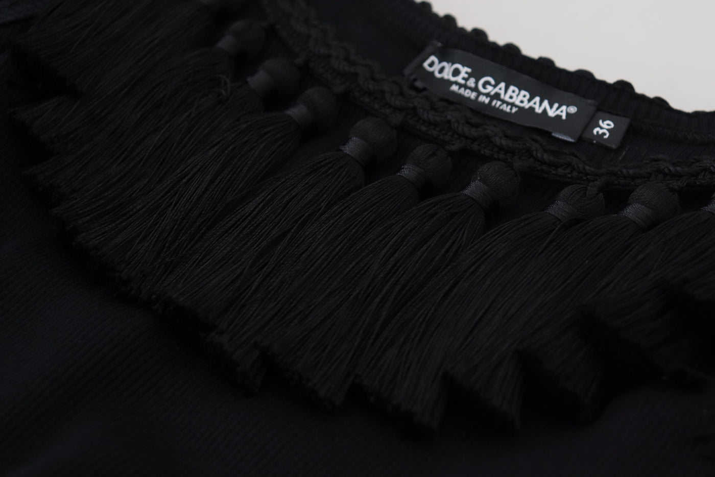 Dolce & Gabbana Black Tank Top Blouse Tassle Cotton Blouse